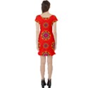 Rainbow Colors Geometric Circles Seamless Pattern On Red Background Short Sleeve Skater Dress View2