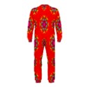 Rainbow Colors Geometric Circles Seamless Pattern On Red Background OnePiece Jumpsuit (Kids) View2