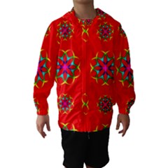 Rainbow Colors Geometric Circles Seamless Pattern On Red Background Hooded Wind Breaker (kids)