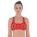 Rainbow Colors Geometric Circles Seamless Pattern On Red Background Cross Back Sports Bra View1