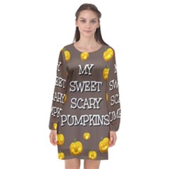 Hallowen My Sweet Scary Pumkins Long Sleeve Chiffon Shift Dress 