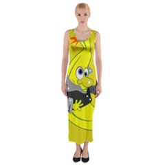 Funny Cartoon Punk Banana Illustration Fitted Maxi Dress