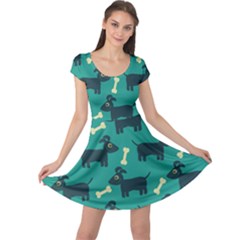 Happy Dogs Animals Pattern Cap Sleeve Dresses