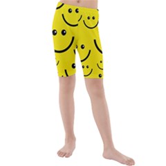 Digitally Created Yellow Happy Smile  Face Wallpaper Kids  Mid Length Swim Shorts by BangZart