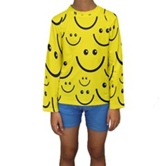 Digitally Created Yellow Happy Smile  Face Wallpaper Kids  Long Sleeve Swimwear