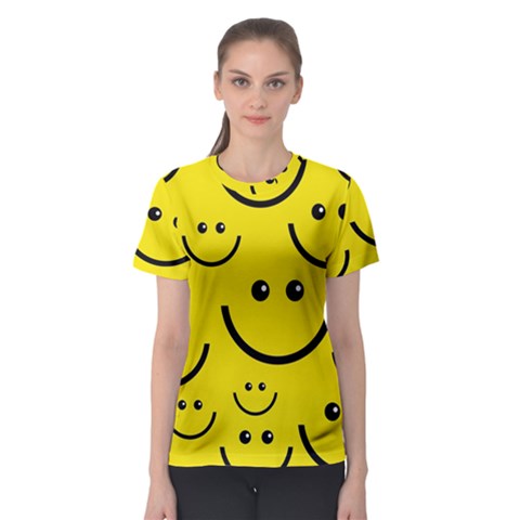 Digitally Created Yellow Happy Smile  Face Wallpaper Women s Sport Mesh Tee by BangZart