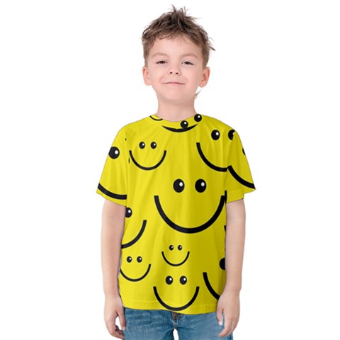 Digitally Created Yellow Happy Smile  Face Wallpaper Kids  Cotton Tee by BangZart