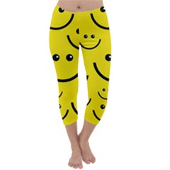 Digitally Created Yellow Happy Smile  Face Wallpaper Capri Winter Leggings 