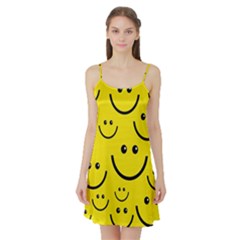 Digitally Created Yellow Happy Smile  Face Wallpaper Satin Night Slip by BangZart