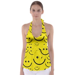 Digitally Created Yellow Happy Smile  Face Wallpaper Babydoll Tankini Top