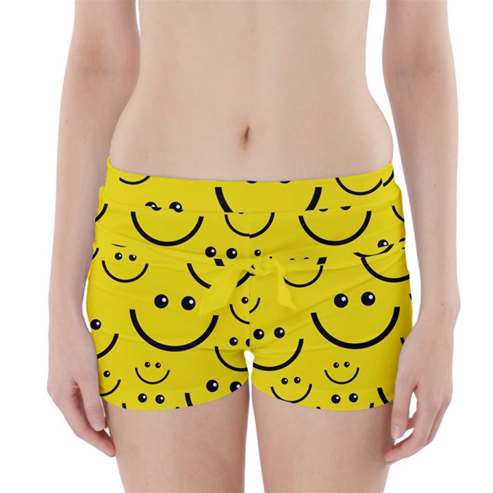 Digitally Created Yellow Happy Smile  Face Wallpaper Boyleg Bikini Wrap Bottoms