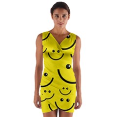 Digitally Created Yellow Happy Smile  Face Wallpaper Wrap Front Bodycon Dress