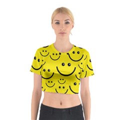 Digitally Created Yellow Happy Smile  Face Wallpaper Cotton Crop Top