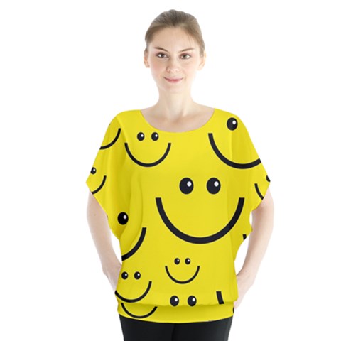 Digitally Created Yellow Happy Smile  Face Wallpaper Blouse by BangZart