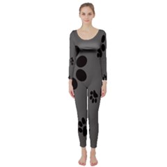 Dog Foodprint Paw Prints Seamless Background And Pattern Long Sleeve Catsuit