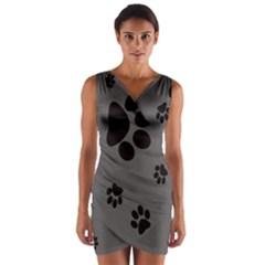 Dog Foodprint Paw Prints Seamless Background And Pattern Wrap Front Bodycon Dress
