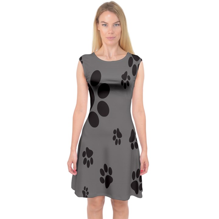 Dog Foodprint Paw Prints Seamless Background And Pattern Capsleeve Midi Dress