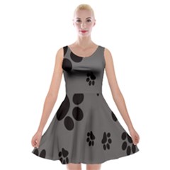Dog Foodprint Paw Prints Seamless Background And Pattern Velvet Skater Dress by BangZart