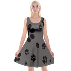 Dog Foodprint Paw Prints Seamless Background And Pattern Reversible Velvet Sleeveless Dress