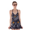 Cat Eyes Background Image Hypnosis Halter Swimsuit Dress View1