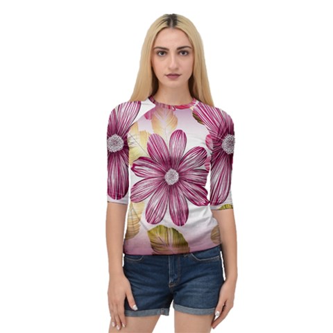 Flower Print Fabric Pattern Texture Quarter Sleeve Tee by BangZart