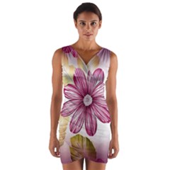 Flower Print Fabric Pattern Texture Wrap Front Bodycon Dress