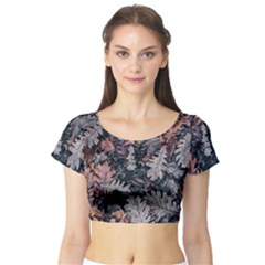 Leaf Leaves Autumn Fall Brown Short Sleeve Crop Top (tight Fit)