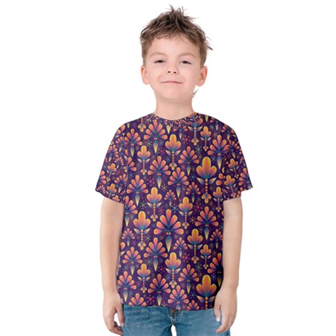 Abstract Background Floral Pattern Kids  Cotton Tee by BangZart