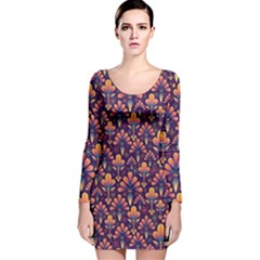 Abstract Background Floral Pattern Long Sleeve Velvet Bodycon Dress