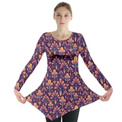 Abstract Background Floral Pattern Long Sleeve Tunic 