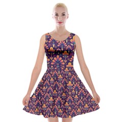 Abstract Background Floral Pattern Velvet Skater Dress