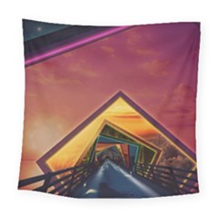 The Rainbow Bridge Of A Thousand Fractal Colors Square Tapestry (large) by jayaprime