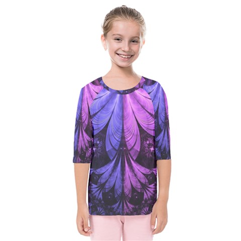 Beautiful Lilac Fractal Feathers Of The Starling Kids  Quarter Sleeve Raglan Tee by jayaprime