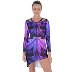 Beautiful Lilac Fractal Feathers Of The Starling Asymmetric Cut-out Shift Dress by jayaprime