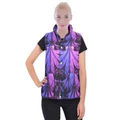 Beautiful Lilac Fractal Feathers Of The Starling Women s Button Up Puffer Vest by jayaprime