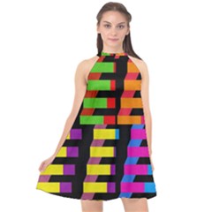 Colorful Rectangles And Squares                       Halter Neckline Chiffon Dress by LalyLauraFLM