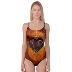 Steampunk, Heart With Gears, Dragonfly And Clocks Camisole Leotard  by FantasyWorld7