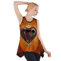 Steampunk, Heart With Gears, Dragonfly And Clocks Side Drop Tank Tunic by FantasyWorld7