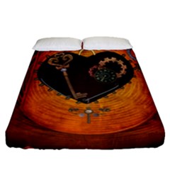 Steampunk, Heart With Gears, Dragonfly And Clocks Fitted Sheet (queen Size) by FantasyWorld7