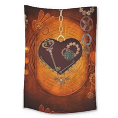 Steampunk, Heart With Gears, Dragonfly And Clocks Large Tapestry by FantasyWorld7