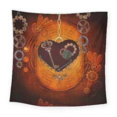 Steampunk, Heart With Gears, Dragonfly And Clocks Square Tapestry (large) by FantasyWorld7