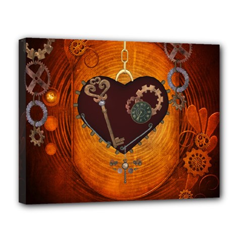 Steampunk, Heart With Gears, Dragonfly And Clocks Canvas 14  X 11  by FantasyWorld7