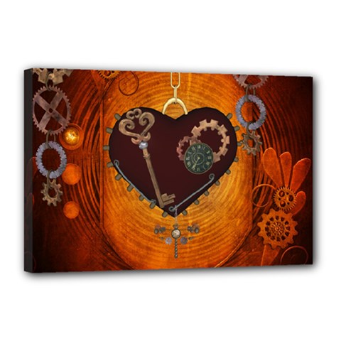 Steampunk, Heart With Gears, Dragonfly And Clocks Canvas 18  X 12  by FantasyWorld7