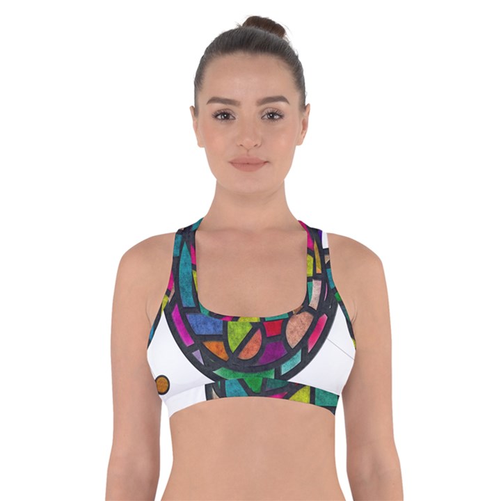 Stained Glass Color Texture Sacra Cross Back Sports Bra