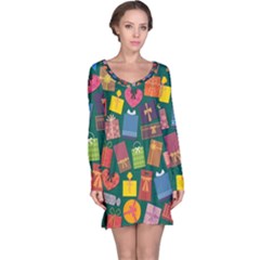 Presents Gifts Background Colorful Long Sleeve Nightdress by BangZart