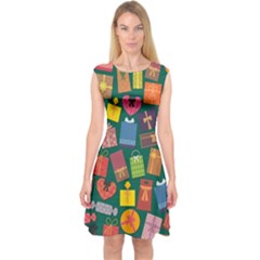 Presents Gifts Background Colorful Capsleeve Midi Dress