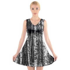 Birch Forest Trees Wood Natural V-neck Sleeveless Skater Dress