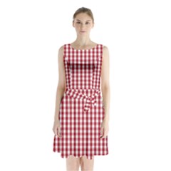 Usa Flag Red Blood Large Gingham Check Sleeveless Waist Tie Chiffon Dress by PodArtist