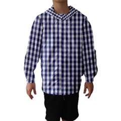 Usa Flag Blue Large Gingham Check Plaid  Hooded Wind Breaker (kids) by PodArtist