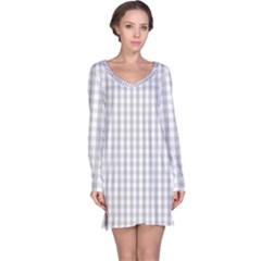 Christmas Silver Gingham Check Plaid Long Sleeve Nightdress by PodArtist